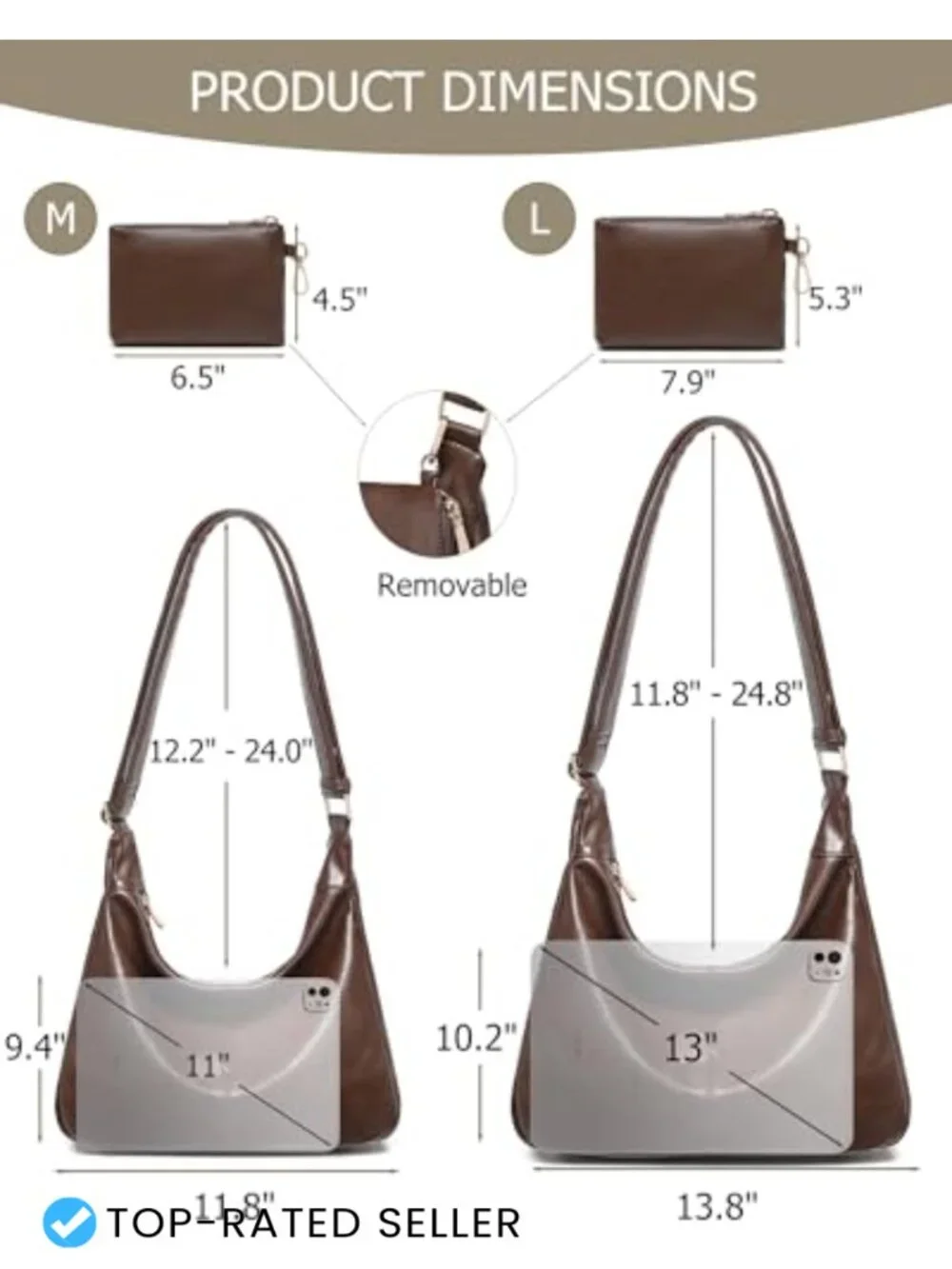 Soft Vegan Leather Hobo Bag with Mini Purse Shoulder Crossbody Tote